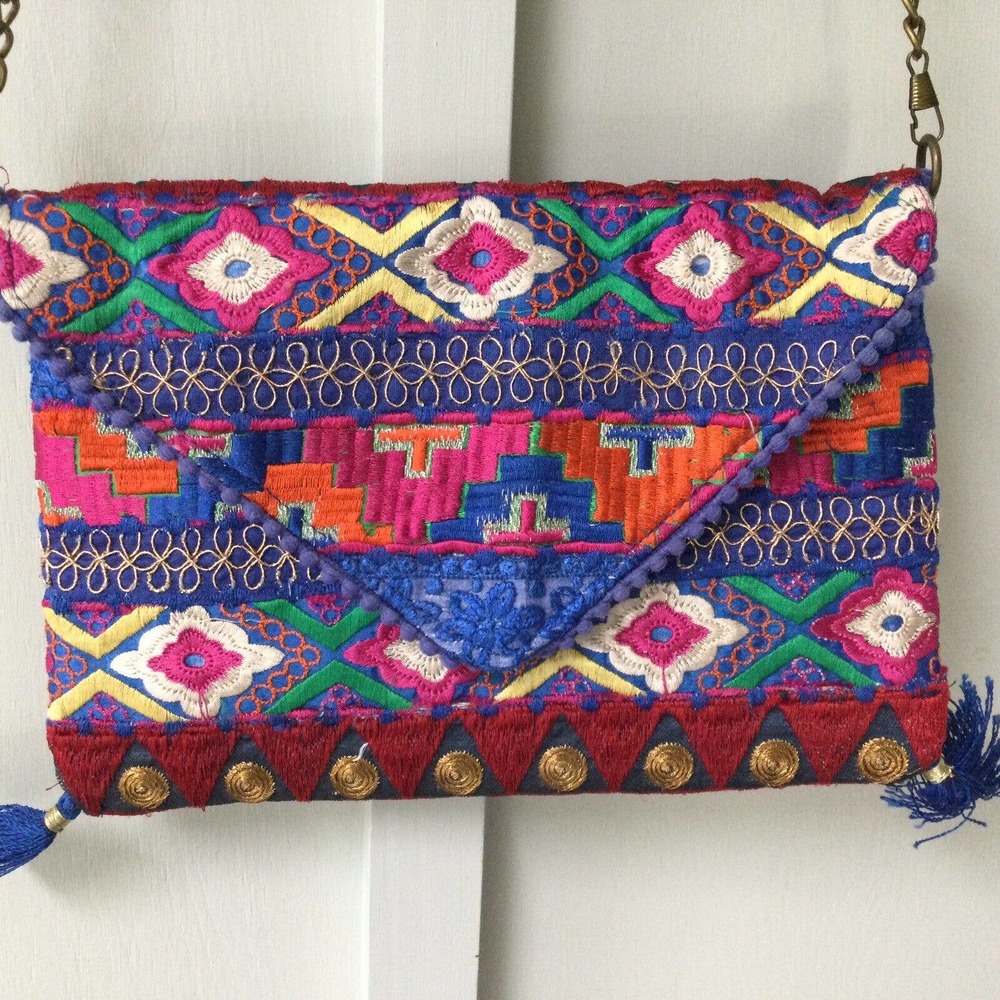 SOFT SURROUNDINGS World Find Clutch Bag Envelope Hand Made Embroidery NEW